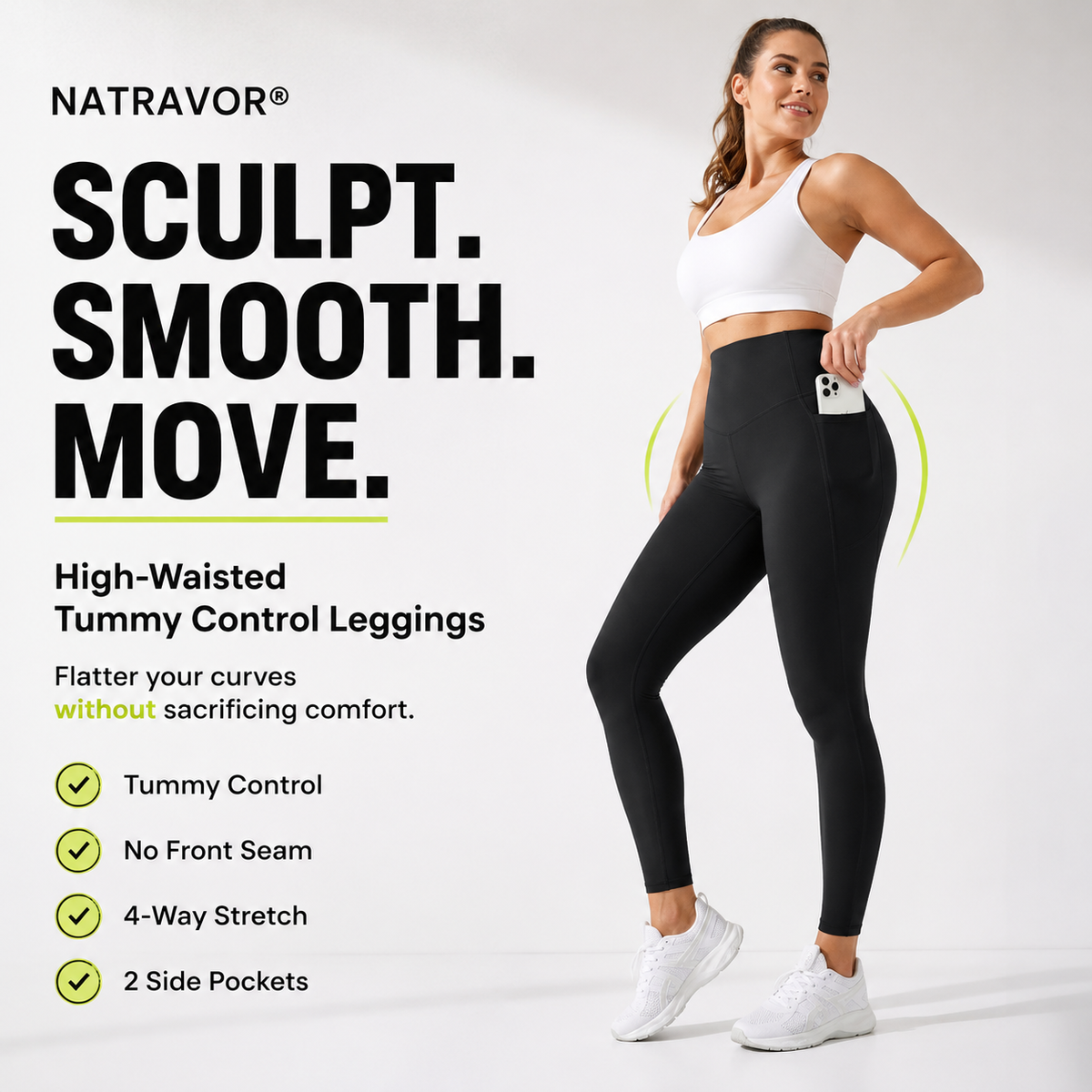 NATRAVOR® | High Waisted Tummy Control Pocket Shaping Training Leggings