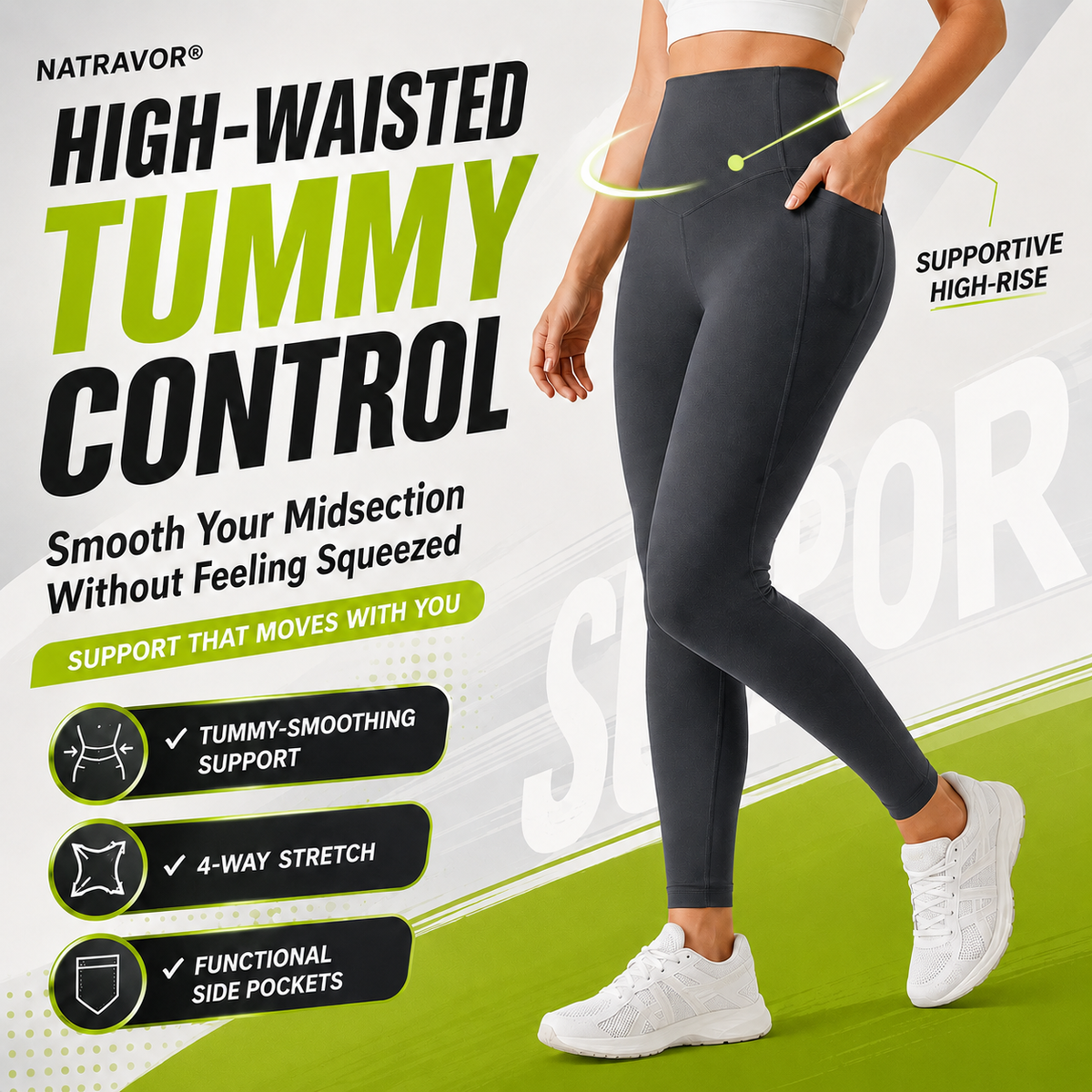 NATRAVOR® | High Waisted Tummy Control Pocket Shaping Training Leggings