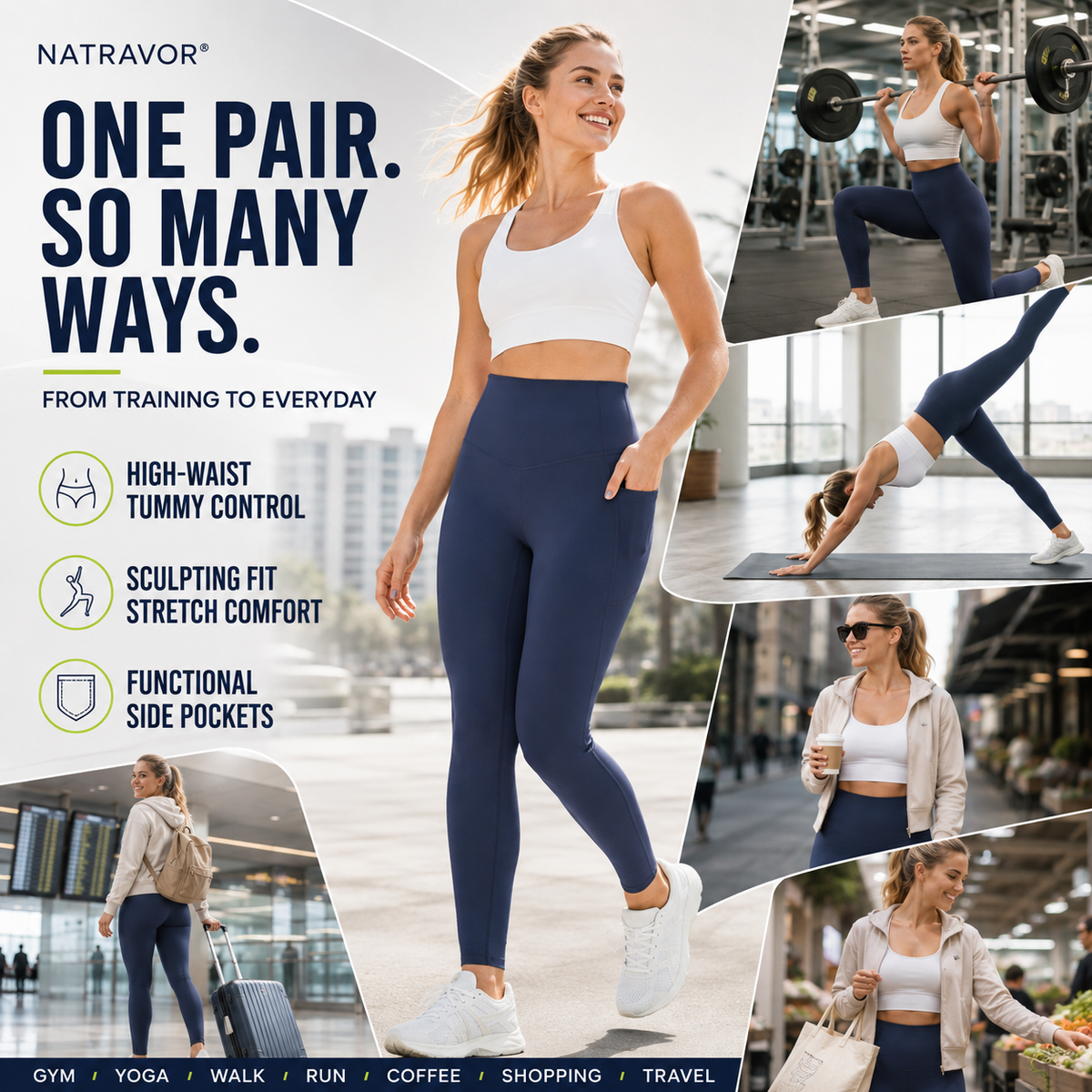 NATRAVOR® | High Waisted Tummy Control Pocket Shaping Training Leggings