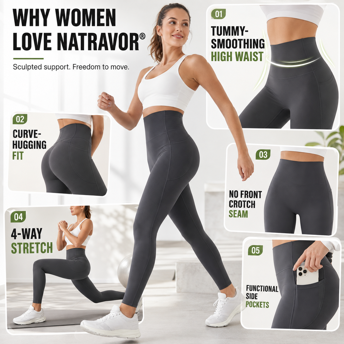 NATRAVOR® | High Waisted Tummy Control Pocket Shaping Training Leggings