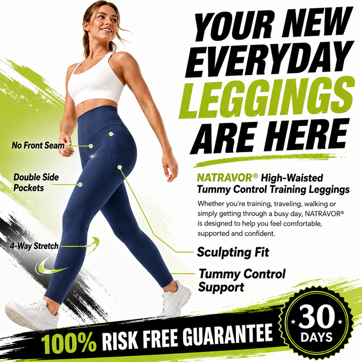 NATRAVOR® | High Waisted Tummy Control Pocket Shaping Training Leggings